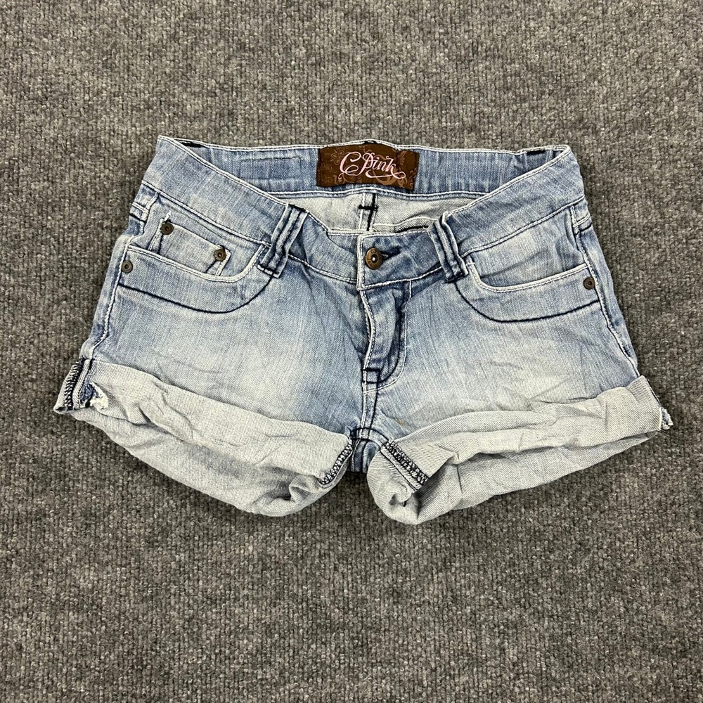 C Pink Denim Shorts Womens Size 3 Light Wash Cuffed Low Rise Stretch Casual
